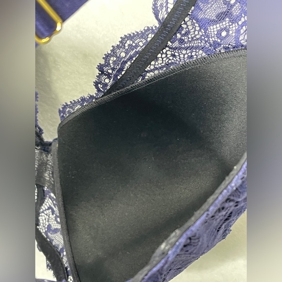 ThirdLove Longline Lace Plunge Bra Dark Blue 36E Gold Hardware - Picture 9 of 10